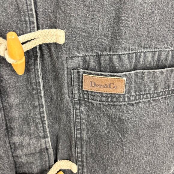 90’s Y2K Denim & Co Toggle Button Fleece Lined Denim Chore Trench Jacket - Picture 4 of 12
